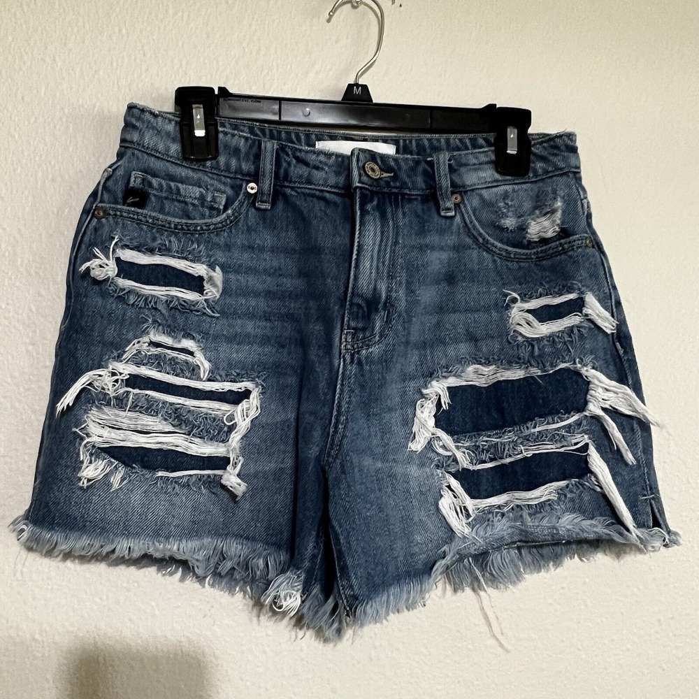 KanCan Ella High Rise Fray‎ Hem Mom Distressed Denim Shorts Size 27 / 7